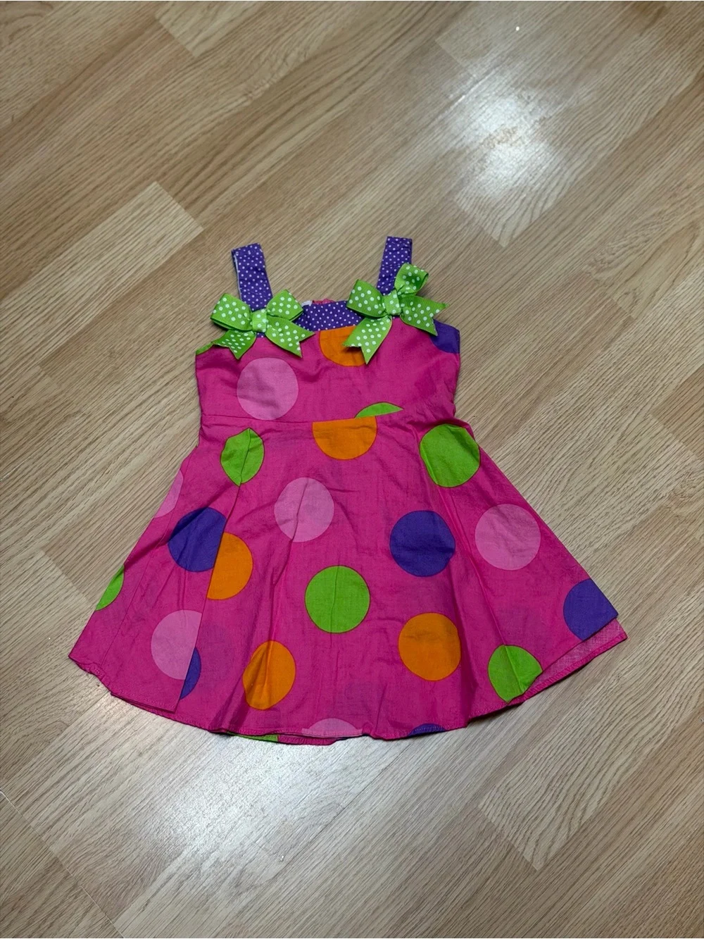 Vintage Y2K Rare Too Girls 12M Hot Pink Polka Dot Bow Strap Party Dress